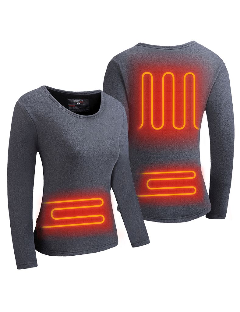 NEW Heated Thermal Underwear Set ,Women Men USB Thermal T Shirt heated clothing  set Ultra-Soft Base Laye, 22-zone，No Battery（female set-SBlack）