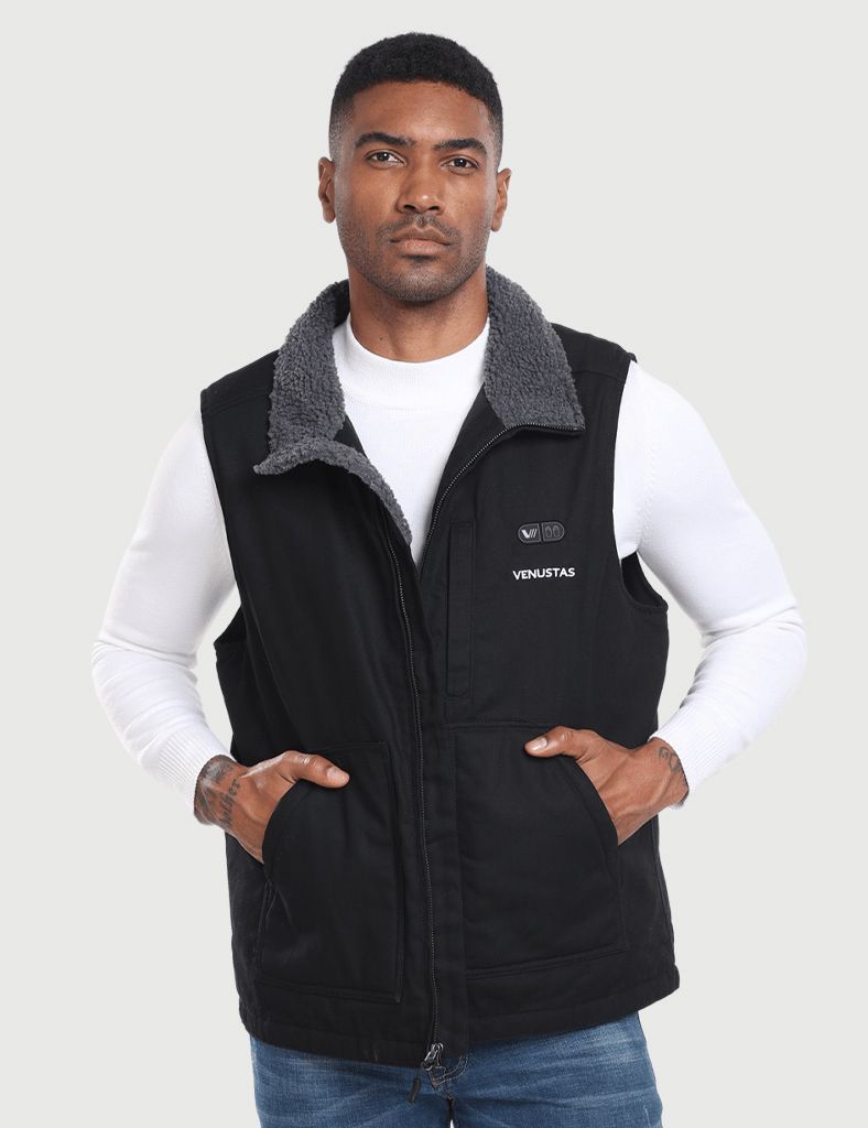 [Upgraded]Men’s Heated Canvas Vest 12V with Dual Control