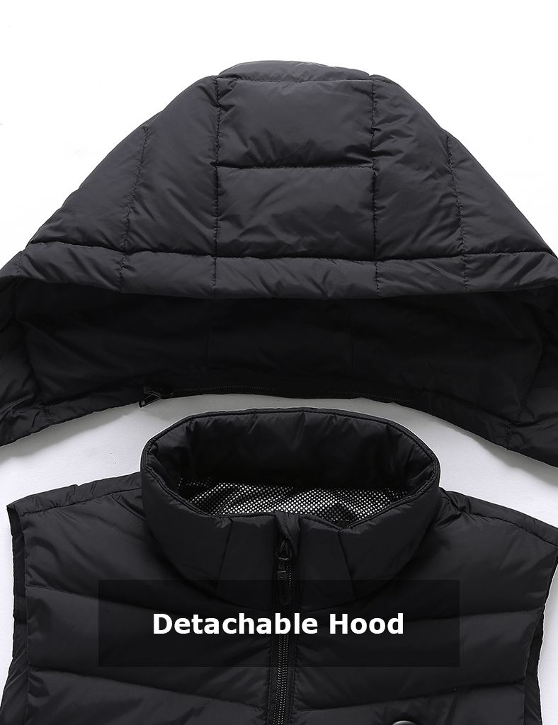 [Final Sale] Men’s Heated Down Vest 7.4V With Detachable Hood [S,M,L,2XL,3XL]