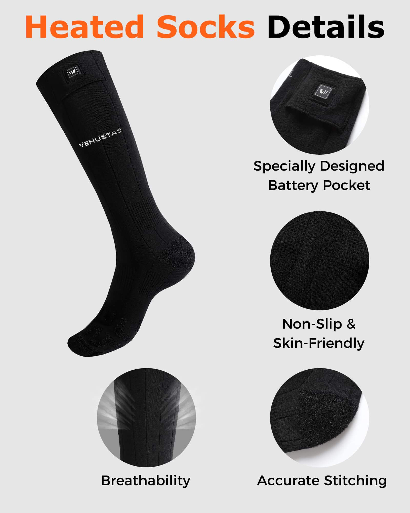 Unisex Heated Socks 7.4V (with Half-Foot Coverage), S11