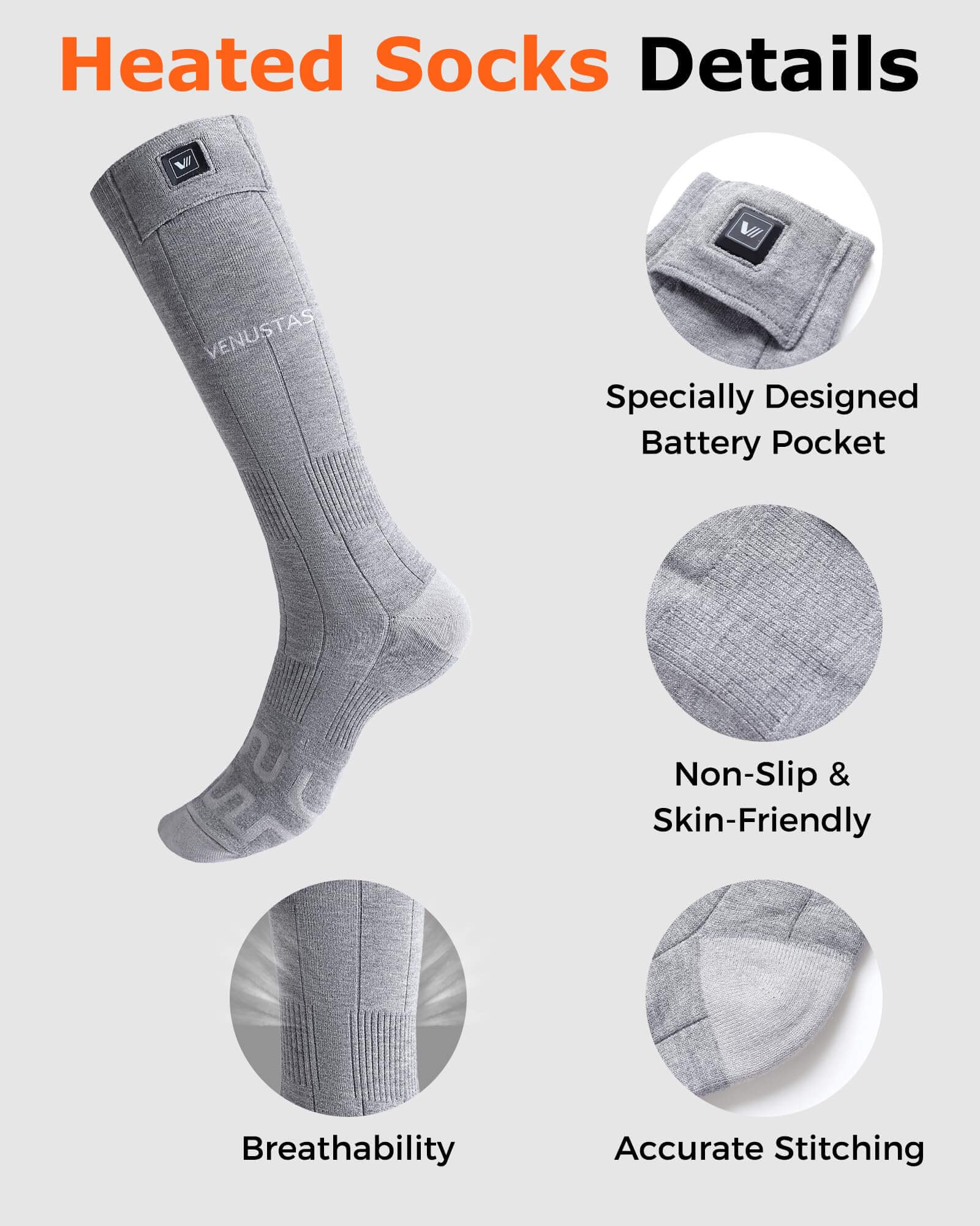 Unisex Heated Socks 7.4V (with Half-Foot Coverage), S11