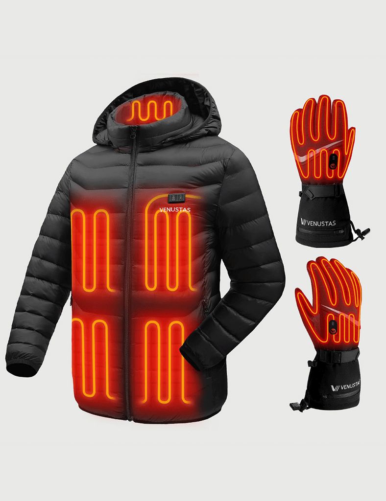 [Bundle Deal] Heated Jacket for Unisex with Dual Control Button, 7.4V & Heated Gloves