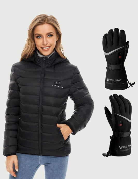 [Bundle Deal] Heated Jacket for Unisex with Dual Control Button, 7.4V & Heated Gloves