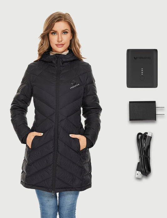 [Bundle Deal] Heated Long Down Jacket 7.4V For Women & EXTRA 7.4V Battery Pack