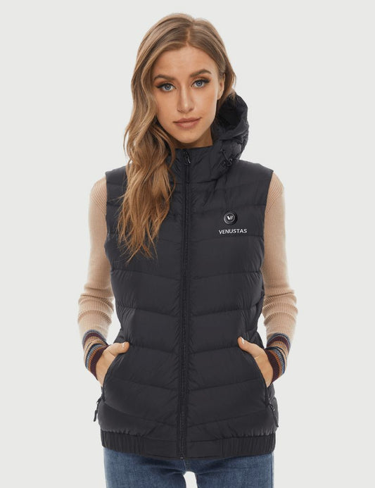 Women's Heated Down Vest 7.4V With Detachable Hood, W2119 [XS,S,M,2XL,3XL]