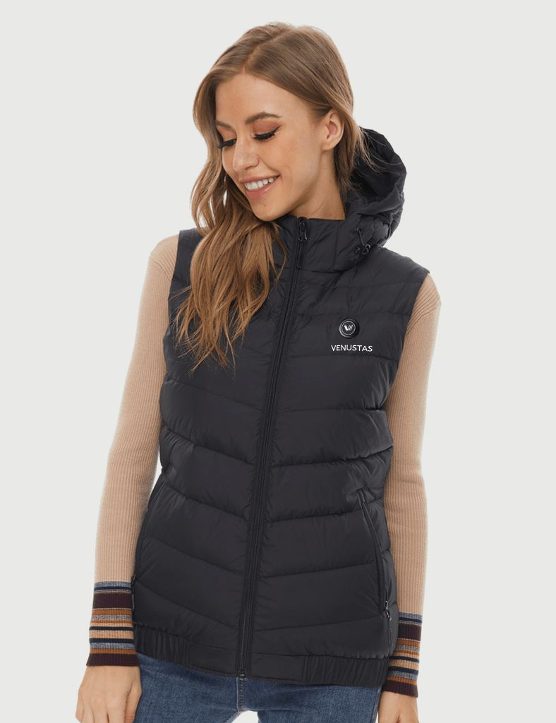 Women's Heated Down Vest 7.4V With Detachable Hood, W2119 [XS,S,M,2XL,3XL]