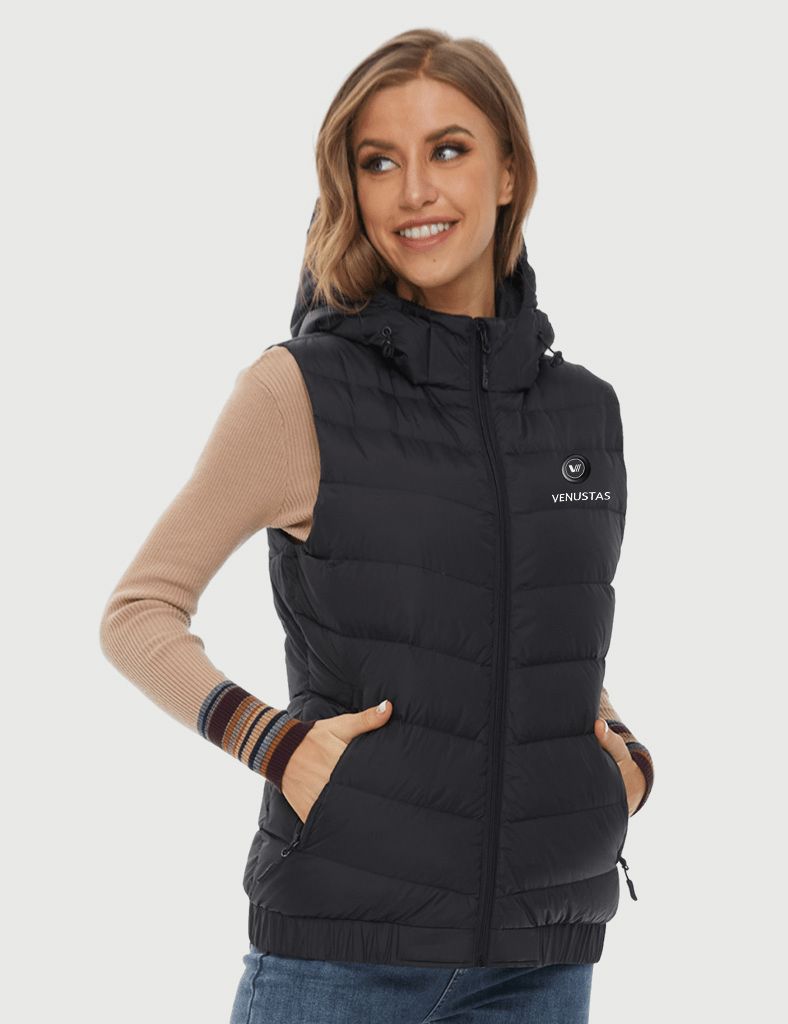 Women's Heated Down Vest 7.4V With Detachable Hood, W2119 [XS,S,M,2XL,3XL]