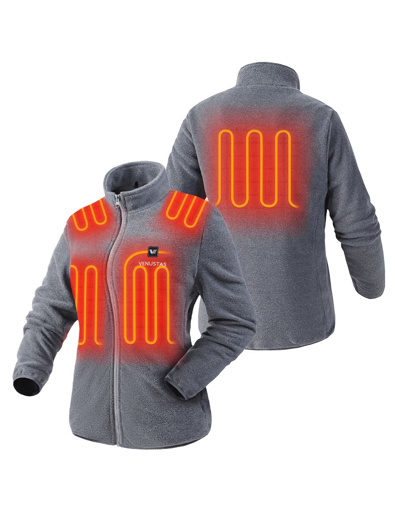 Zipper up Heated Fleece Jacket for Women - Grey