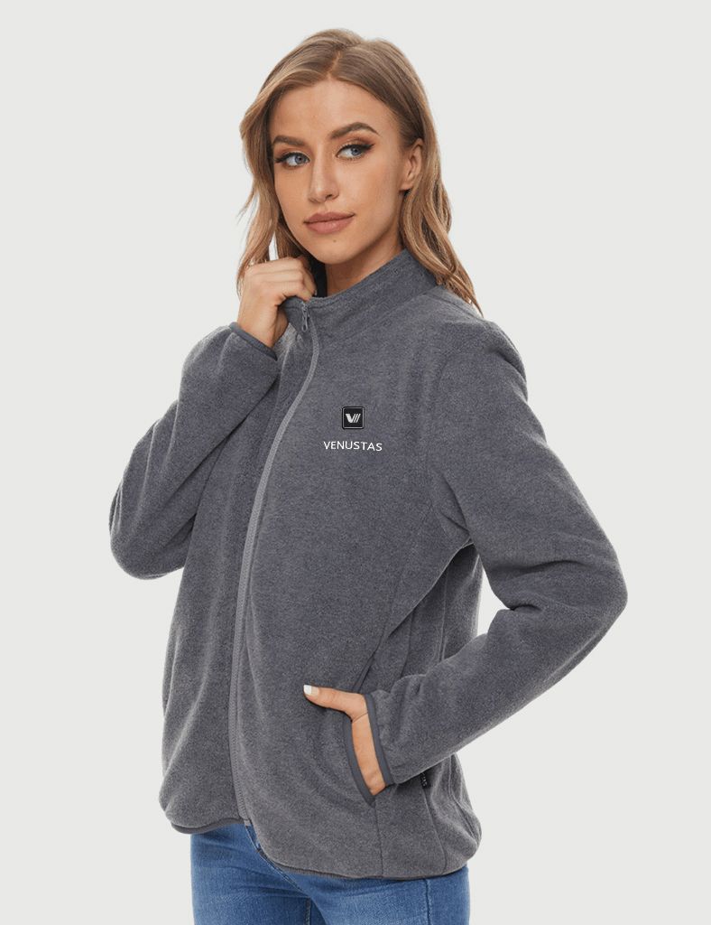Zipper up Heated Fleece Jacket for Women - Grey