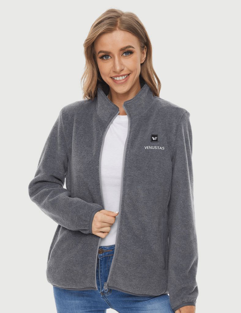Zipper up Heated Fleece Jacket for Women - Grey