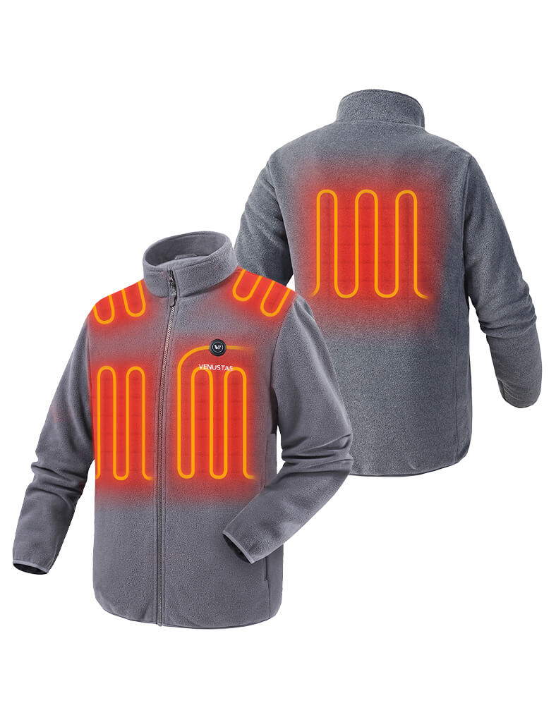 Zipper up Heated Fleece Jacket for Men - Grey