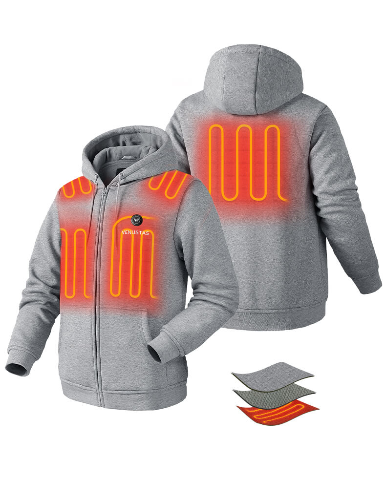 Zipper up Heated Hoodie for Unisex - Grey